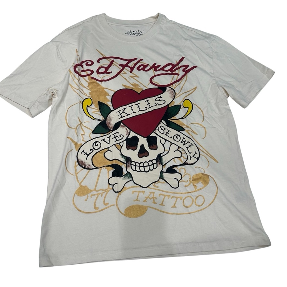 ED HARDY T-Shirt Men’s"Love Kills Slowly" Skull & Bones Size L  NWOT‎